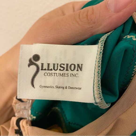 Illusion Custom gymnastics competition leotard rhythmic green rhinestone LC - Picture 10 of 10